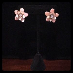 Pink Enamel and Shell Like Pink Flower Earrings